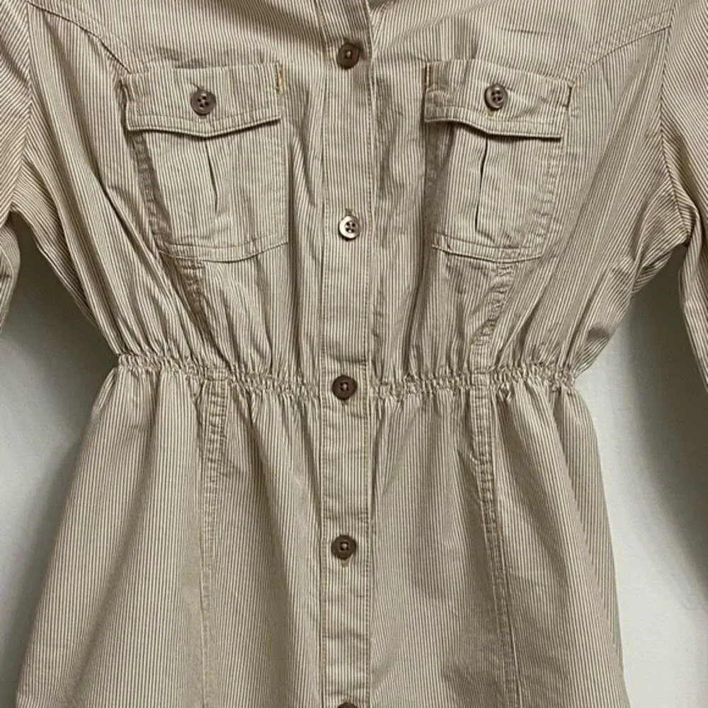 NWOT VTG Zara Button Front Elastic Waist Shirt Size S Tan Stripes Preppy Western